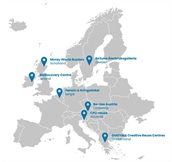 Kaart van Europa met daarop aangegeven de zeven geselecteerde initiatieven